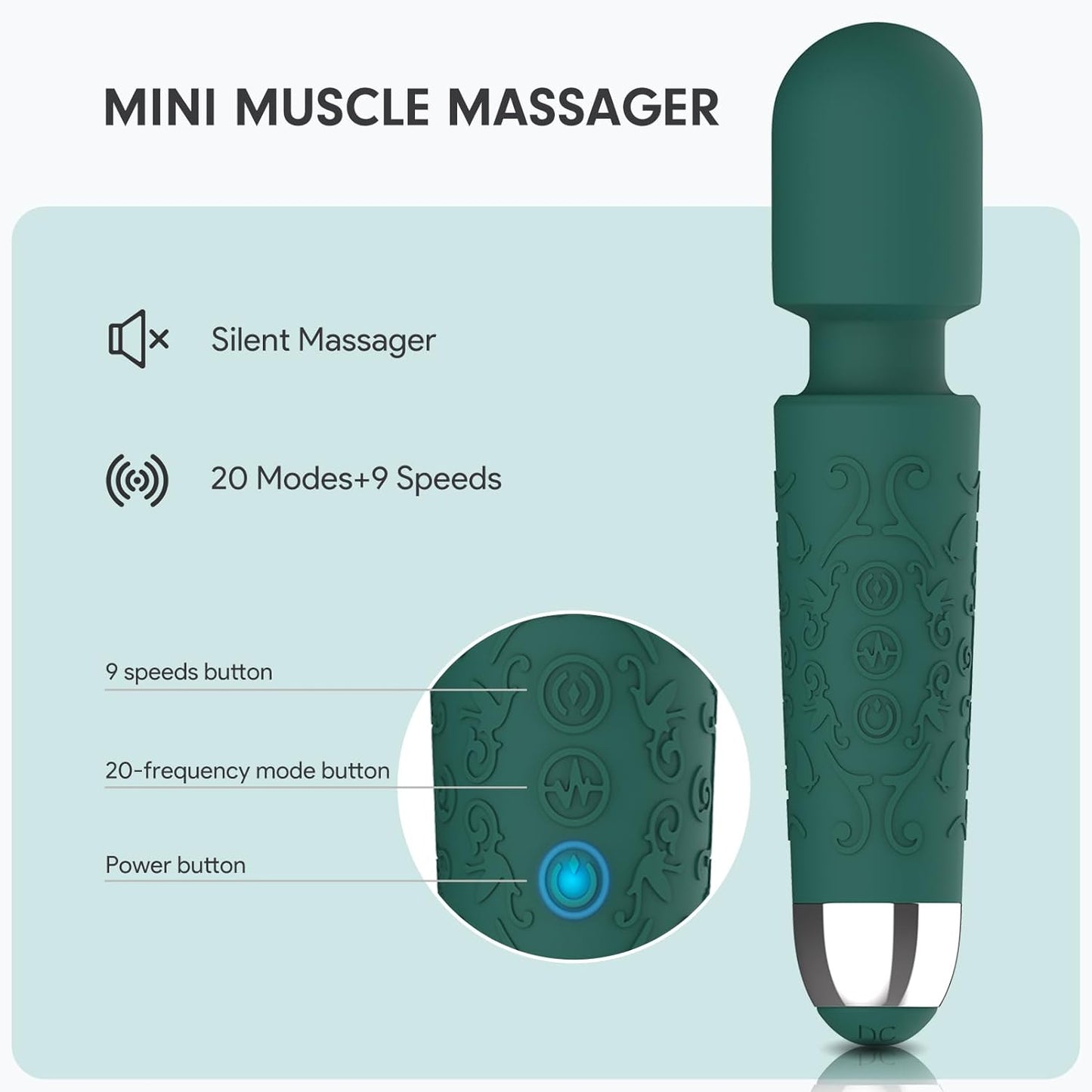Electric Neck Massager, Rechargeable Handheld Waterproof Mini Massager, Green