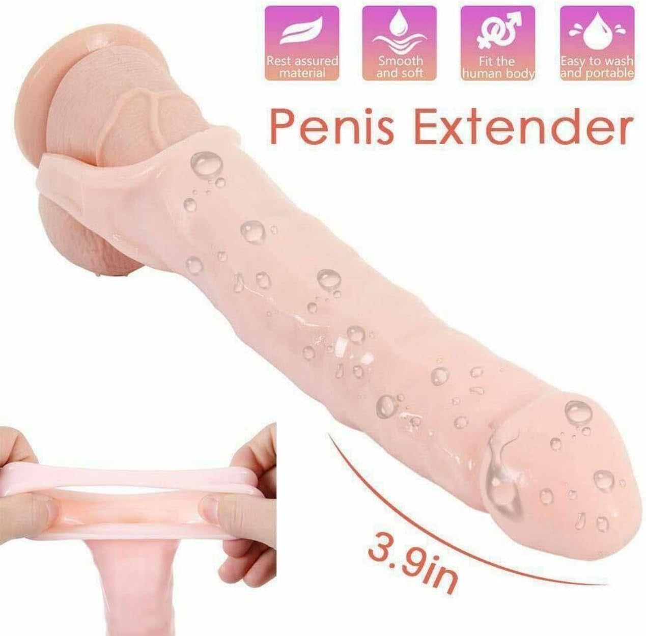 9" Penis Sleeve Male Cock Girth Enlarger Enhancer Penis Sleeve Silicone Penis Sleeve Sheath Cock Dick Girth Extender Enlarger Silicone Extension with Ball Stretcher for Men Sex Toy