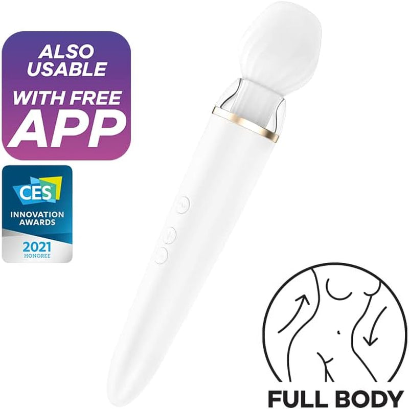 Double Wand-Er | Vibrator | XXL Size | Personal Massager | Full Body | Connect App | G-Spot | Clitoris Stimulation | 2 Interchangeable Heads | Waterproof (IPX7) | Rechargeable Battery | Skin-Friendly Silicone