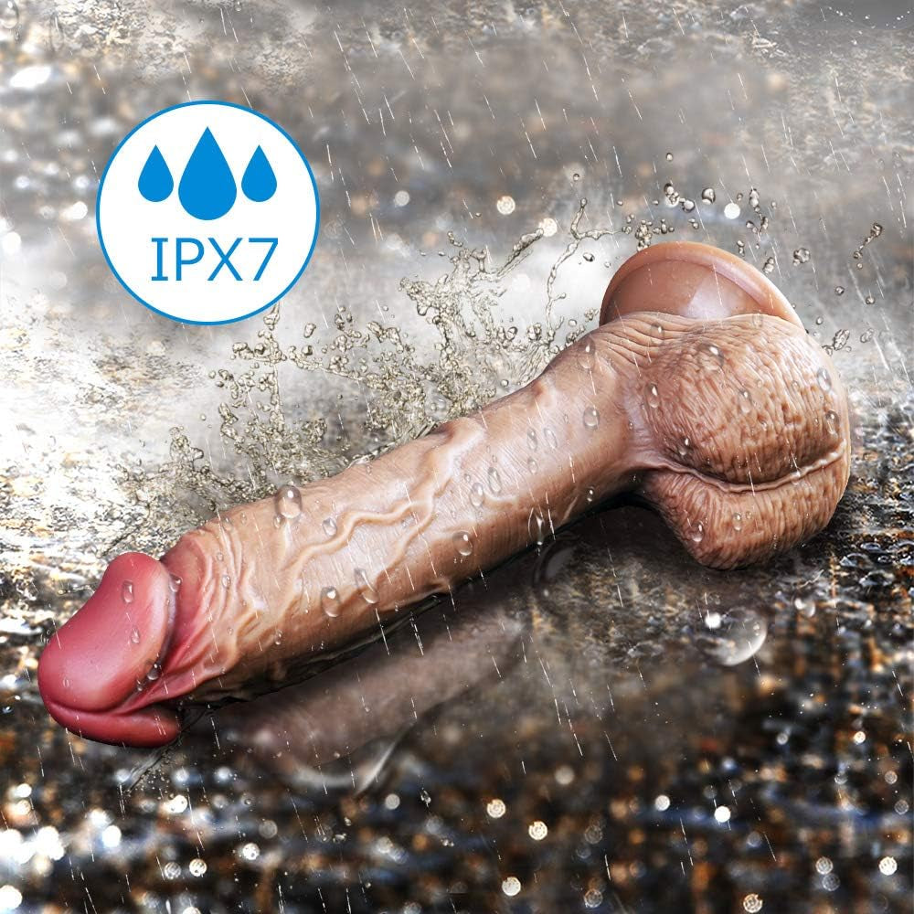 9 Inch Realistic Dildo Dual Density Liquid Silicone Cock with Strong Suction Cup, Lifelike Penis Sex Toy Flexible Female G Spot Masturbation Toy with Curved Shaft and Balls…