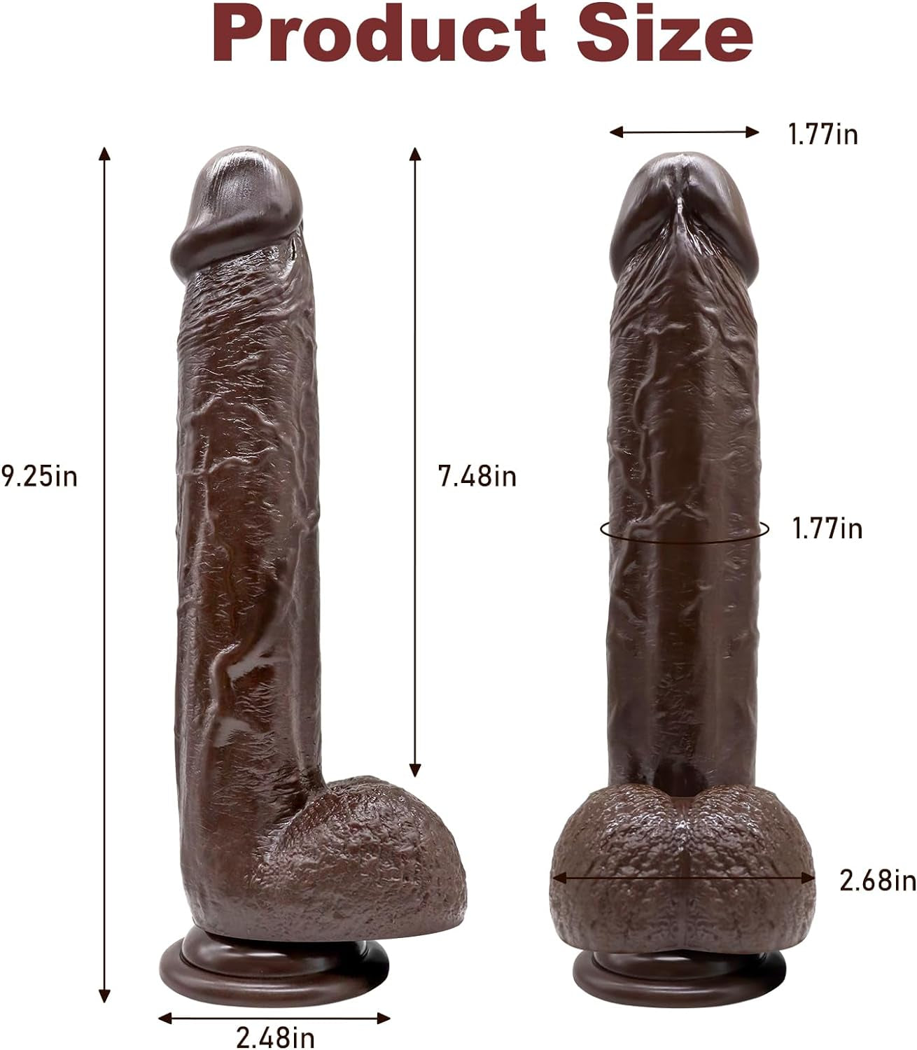 9.25 Inch Realistic Silicone Dildo Adult Sex Toys for Women, G Spot Stimulator with Strong Suction Cup for Hands-Free Play, Body-Safe Material Curved Shaft and Balls Lifelike Flexible Anal Dildo,Brown