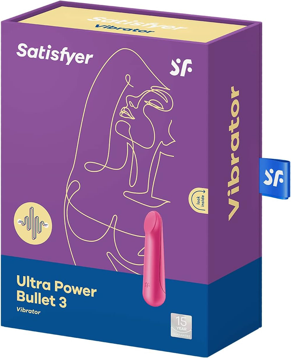 Ultra Power Bullet 3 Mini Bullet Vibrator - Clitoral Stimulator, Personal Massager, Flat Beveled Tip - Portable, Waterproof, Rechargeable, 9Cm (Red)