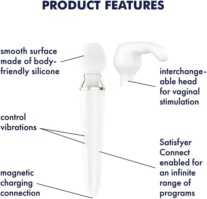 Double Wand-Er | Vibrator | XXL Size | Personal Massager | Full Body | Connect App | G-Spot | Clitoris Stimulation | 2 Interchangeable Heads | Waterproof (IPX7) | Rechargeable Battery | Skin-Friendly Silicone