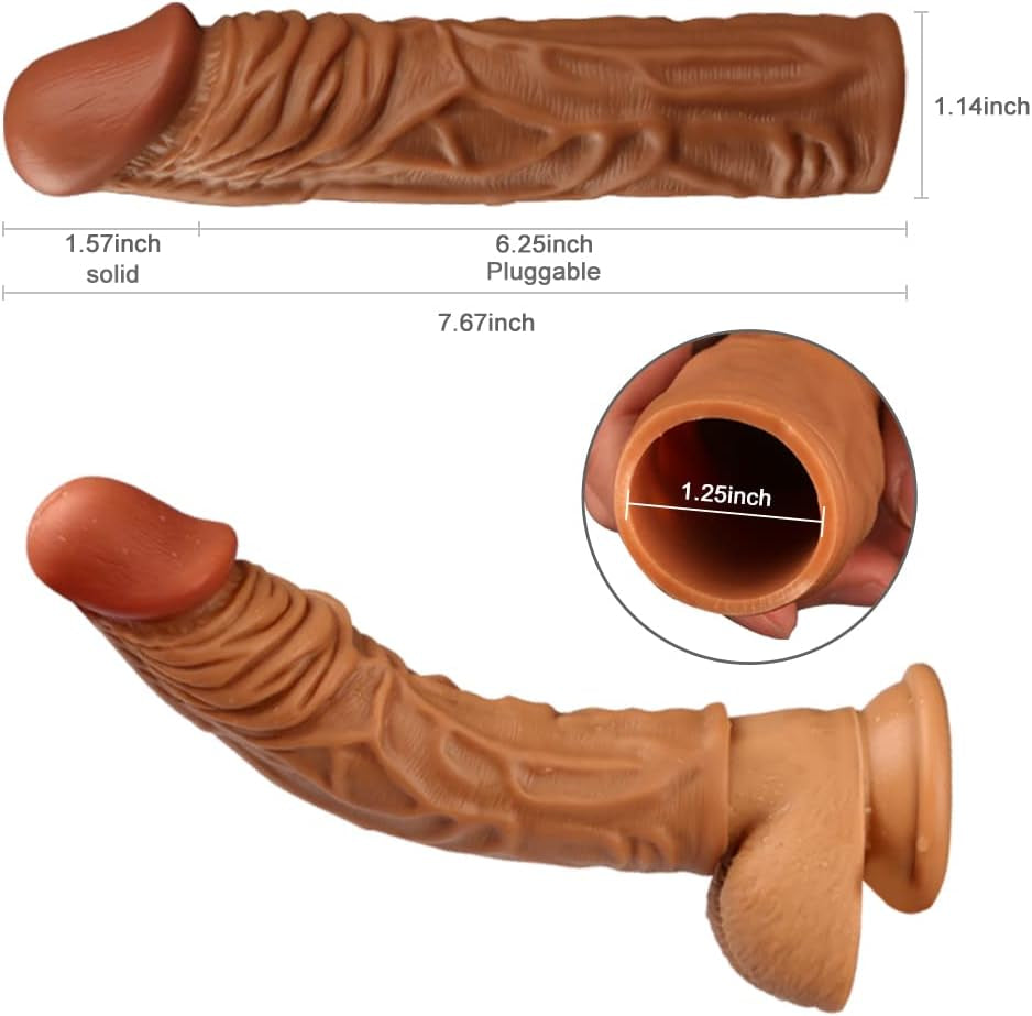 Penis Extension, Liquid Silicone Penis Sleeve Cock Enlargement Cover with Vivid Glans and Veins, Delay Ejaculation Toys for Men …