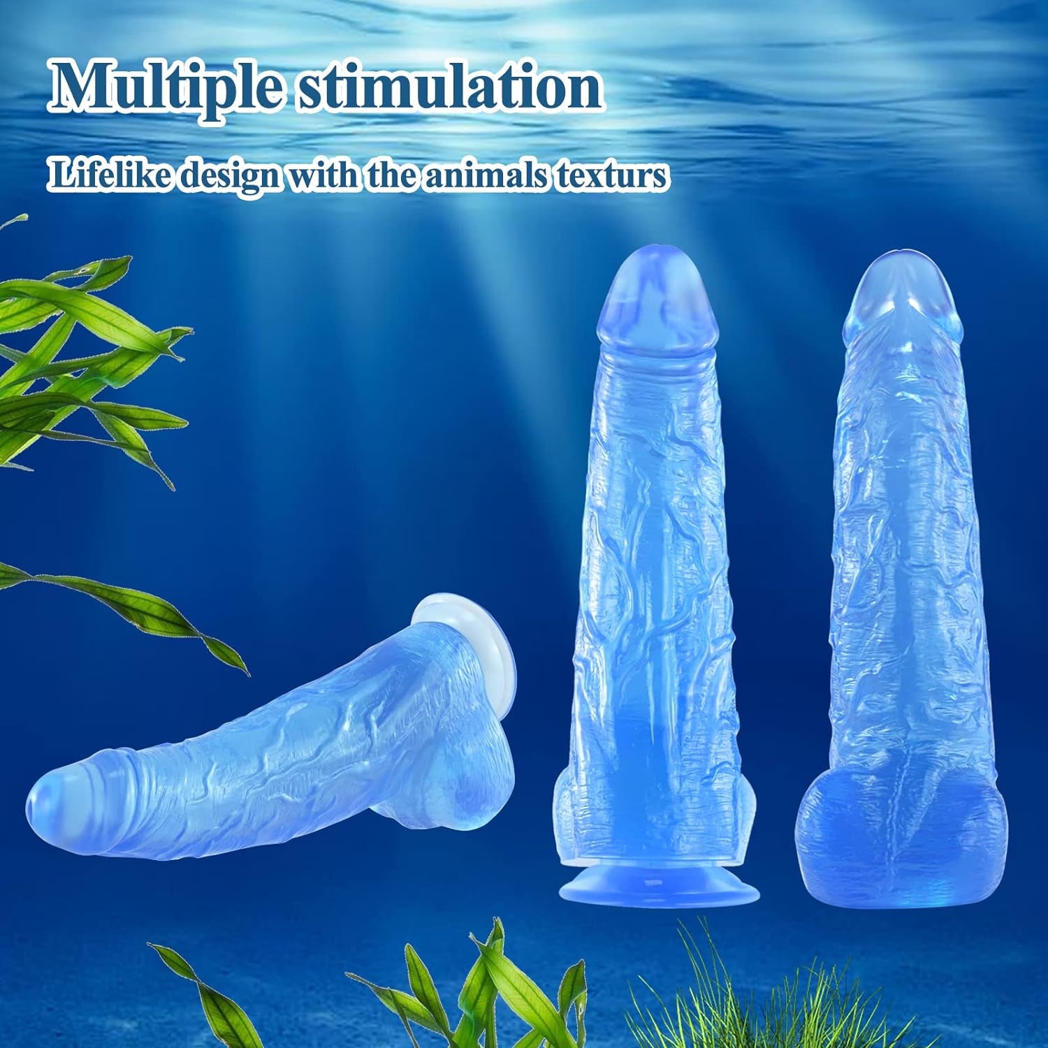 Realistic Big Dildo,11 Inch XXL Blue Small Tip Thick Elephant Dildo with Suction Cup, Crystal Monster Dildos Adult Sex Toy for Women Men Butt Plugs