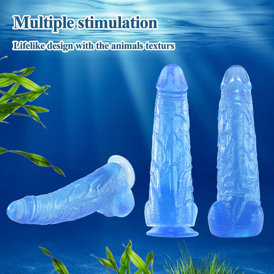 Realistic Big Dildo,11 Inch XXL Blue Small Tip Thick Elephant Dildo with Suction Cup, Crystal Monster Dildos Adult Sex Toy for Women Men Butt Plugs