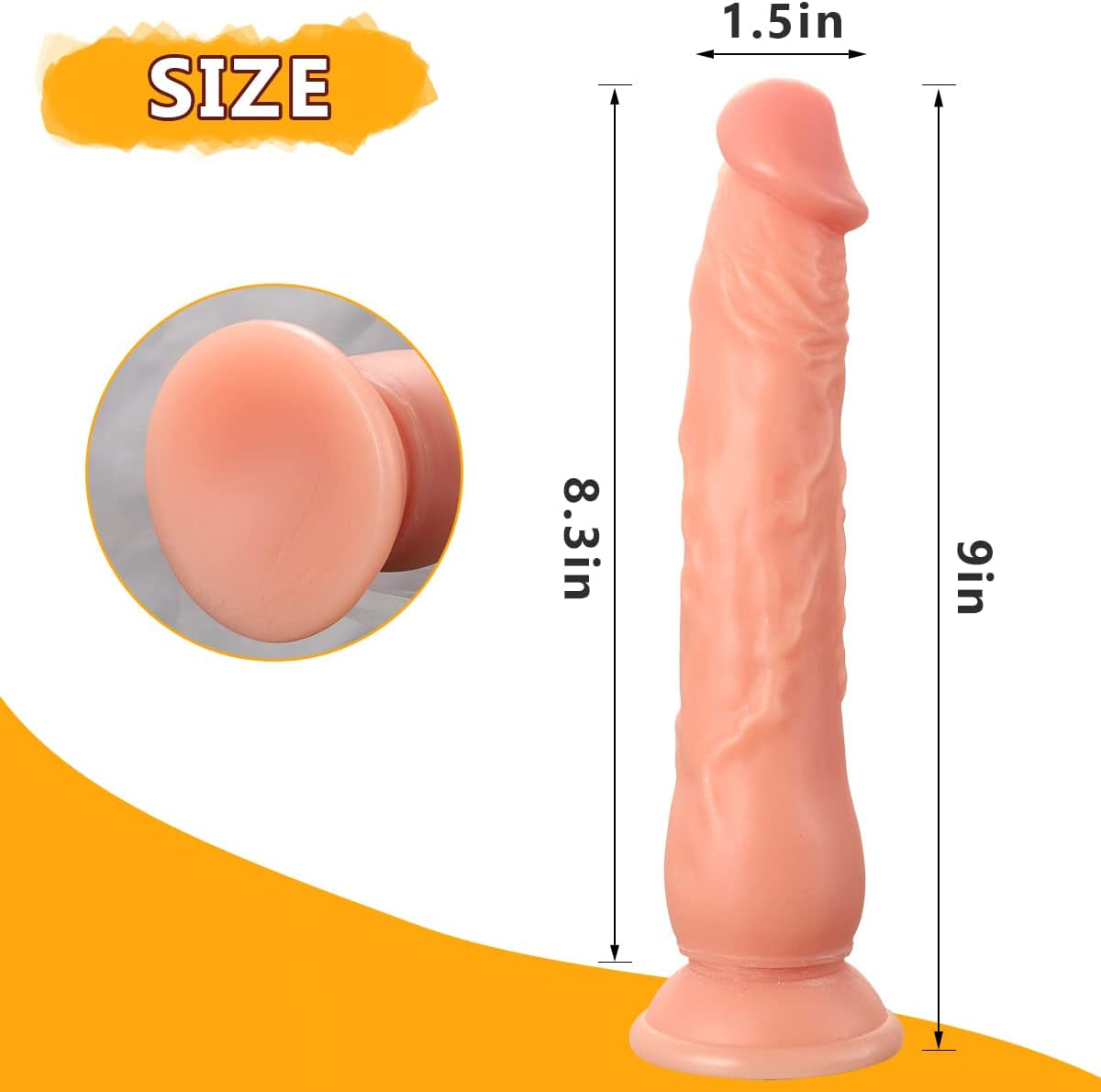 9 Inch Realistic Dildo, Body-Safe Material Lifelike Huge Penis with Strong Suction Cup for Hands-Free Play, Flexible Cock with Curved Shaft and Balls for Vaginal G-Spot and Anal Play