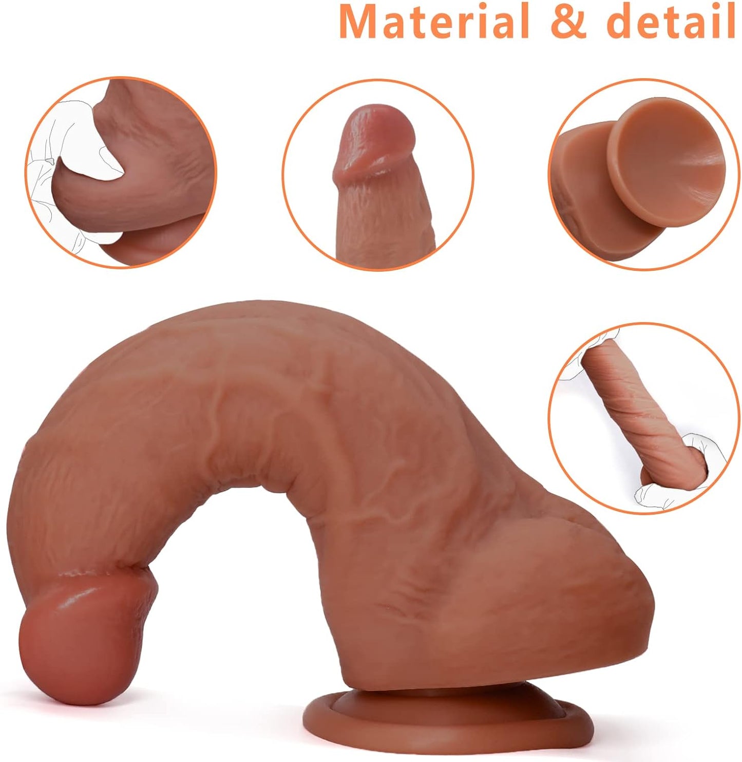 7'' Realistic Silicone Dildo Adult Sex Toy for Women,Skin-Friendly Material Strong Suction Cup Hands,Ultra Soft Lifelike Thick Anal Men with Curved Shaft and Balls Throat Trainer,1 Count