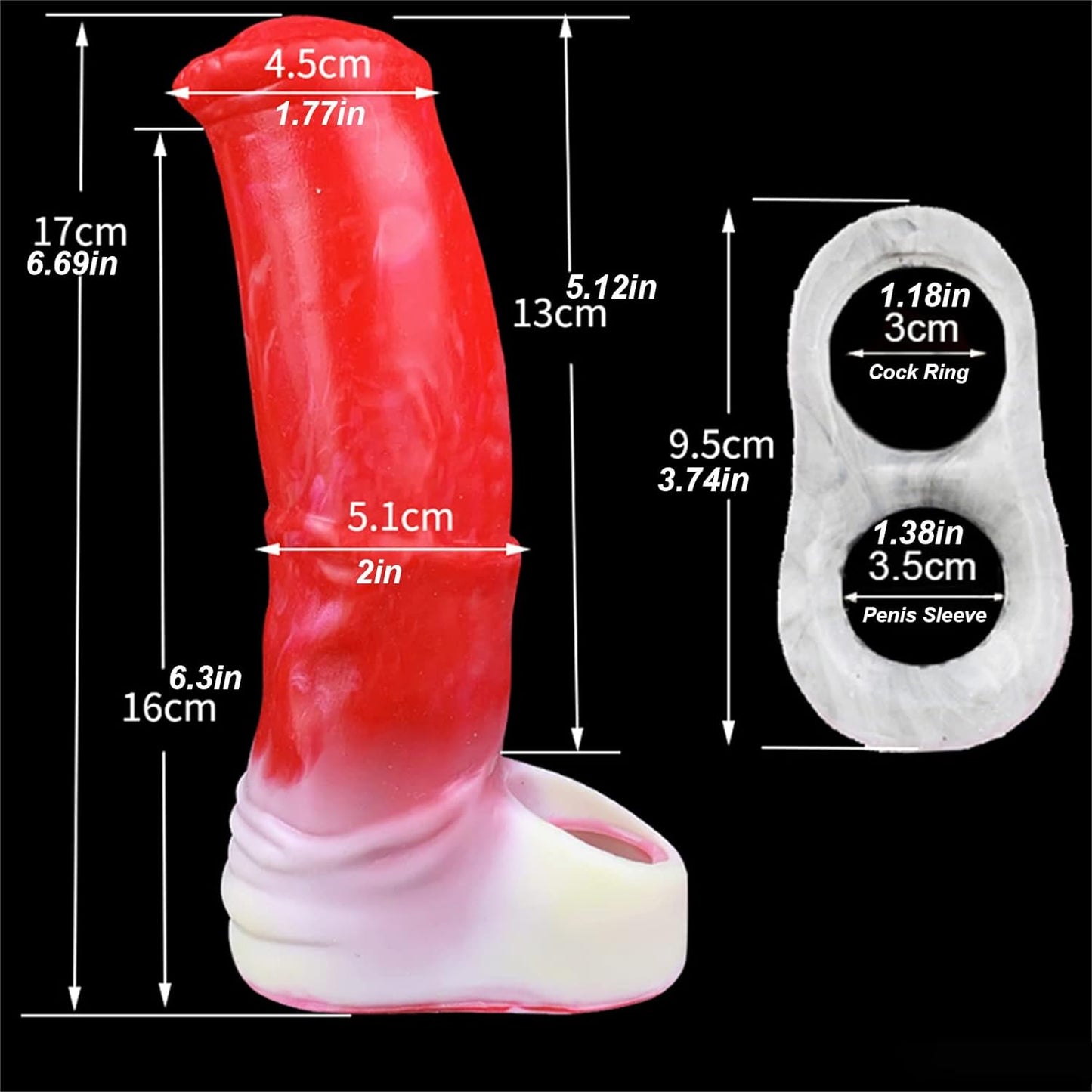 6.69" Horse Penis Extension Sleeve Male Penis Enlarger Sleeve with Cock Ring, Realistic Animal Penis Sheath Penis Enlargement Sleeve, Silicone Cock Extender Sleeve Men Adult Sex Toy (Color D)