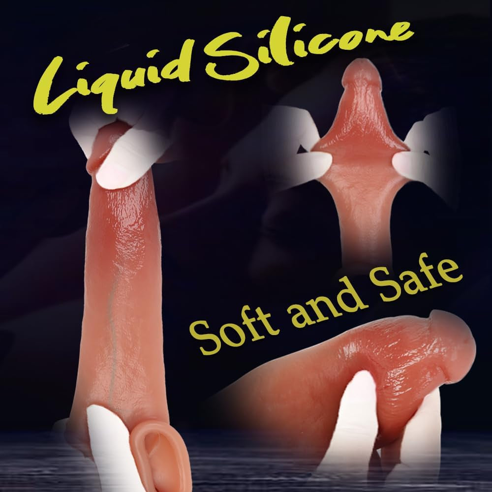 Liquid Silicone Penis Sleeve Extender Enlarger, Reusable Cock Sleeves Penis Ring with Ball Stretcher for Enlarge Thicken,Realistic Adult Sex Toy for Men Couples…