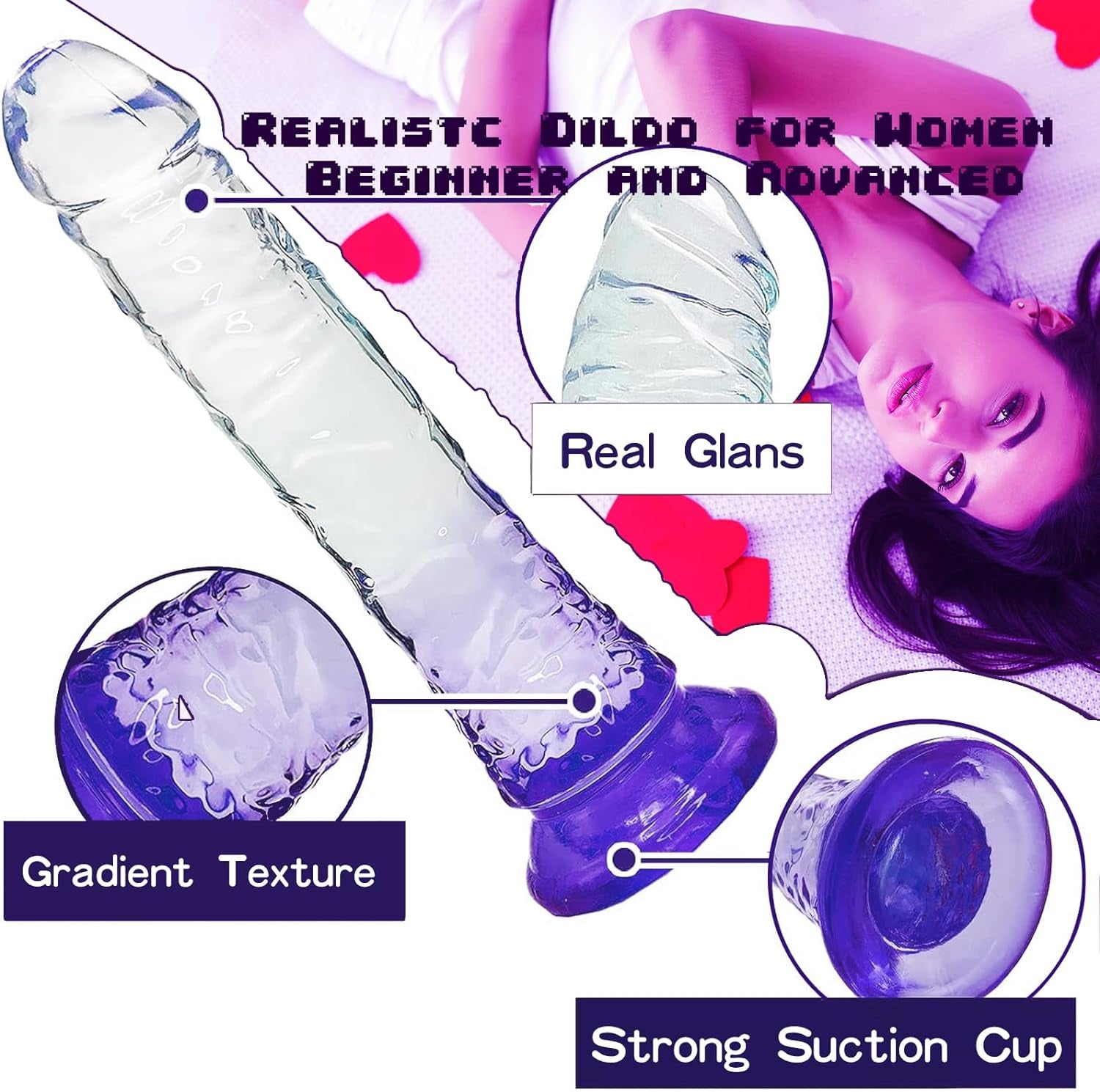 8.5“ Realistic Dildo, Clear Silicone Dildo with Strong Suction Cup for Women Hand Free Play Flexible Soft Penis Dong, Adult Sex G-Spot Dildos Toys for Vaginal and Anal Stimulation