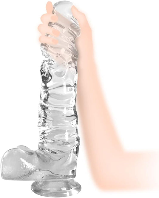 Huge Realistic Dildo,Xxl Clear G Spot Dildo for Women,Small Glans Big Thick with Special Curve Design for Quick Orgasm,Strong Suction Cup Lifelike Dildo for Hands-Free Play(11.8 * 2.75)