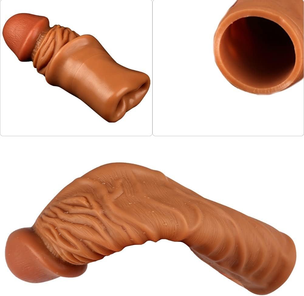 Penis Extension, Liquid Silicone Penis Sleeve Cock Enlargement Cover with Vivid Glans and Veins, Delay Ejaculation Toys for Men …