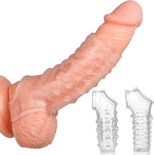 New Cock Delay Loop Sleeve for Men,  Reusable Ultra-Soft Penis Enlarger Cock Extender Sheath Men Cock Condom Male Sex Toys - Clear