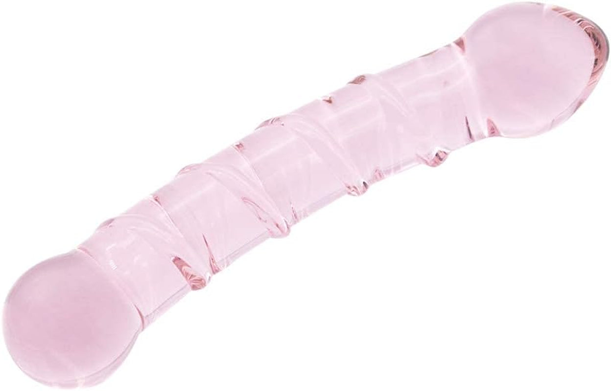 Glass Pleasure Wand, Crystal Double-Ended Dildo Penis with Raised Swirl Texture Mushroom Tip, Anal Butt Plug for G-Spot Stimulation