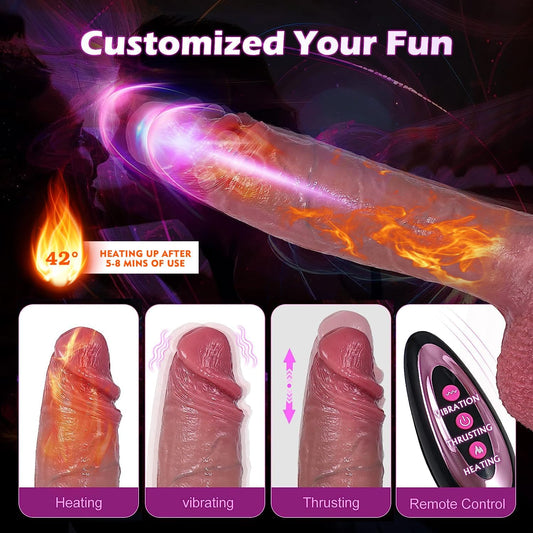 10" G Spot Dildo Women Men: Realistic Silicone Suction Cup Anal Dildo Thruster with Remote Control 9 Vibrations 3 Telescopic, Hands-Free Strap on Thick Penis Adult Sex Toy for Couples