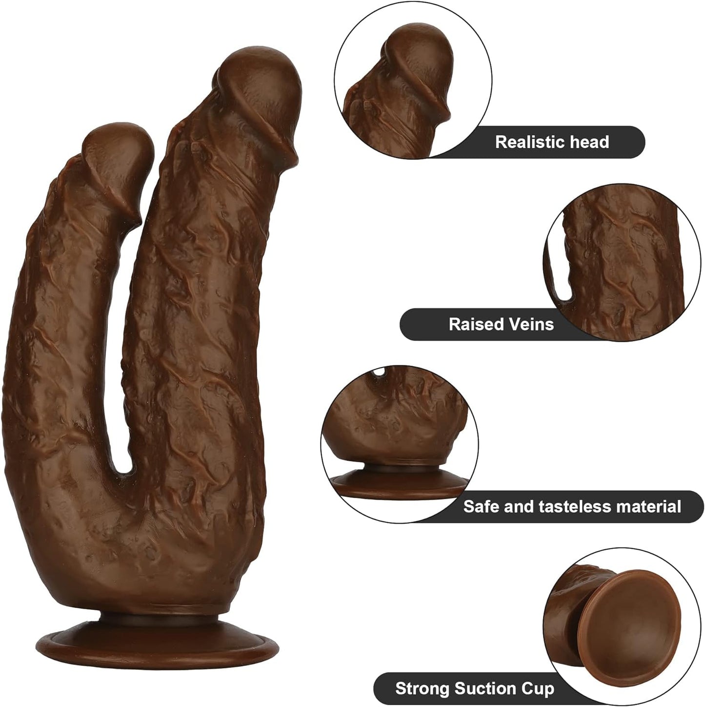 8 Inch Large Realistic Double-Ended Dildo Flared Suction Cup Base for Hands-Free Play, Flexible Dildo with Curved Shaft for Vaginal G-Spot and Anal Play