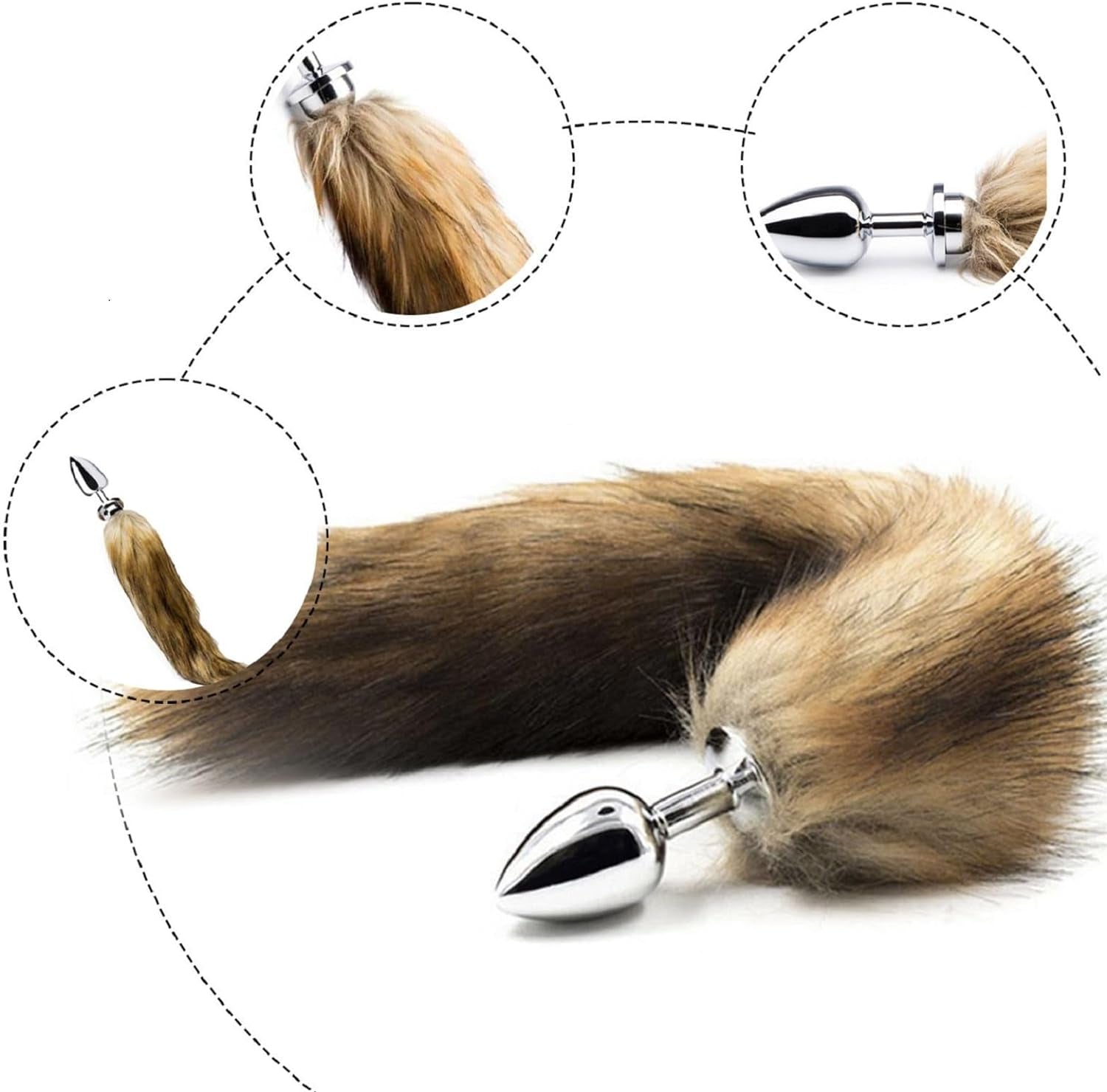 Pb6T-Male Exercise Metal Fox Tail Beginner Plug Kit 16.7 Inch Stainless Steel Faux Fox Fur Men'S Exercise Set and Plush Women'S Roleplay Game (Yellow)