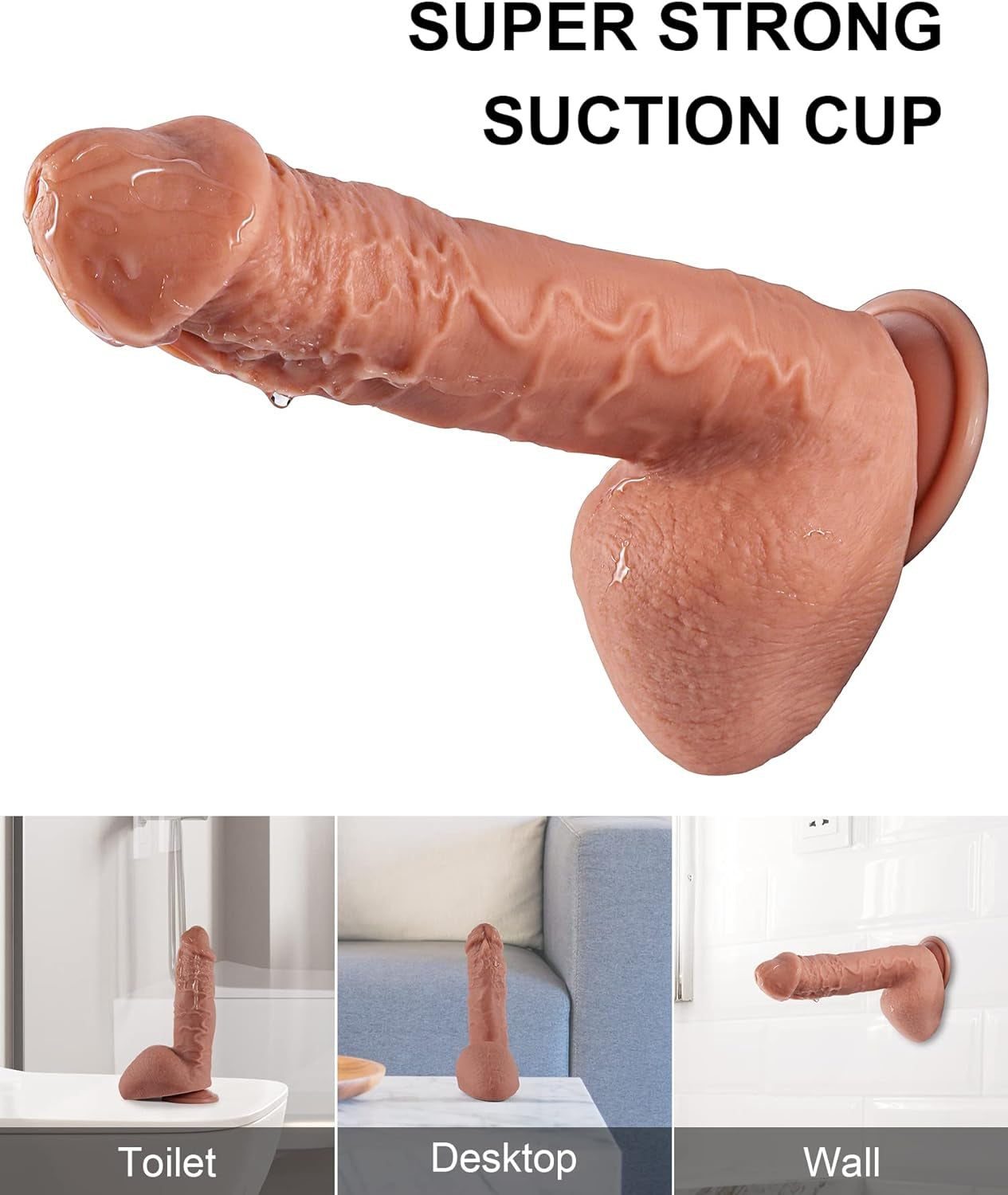 Big Liquid Silicone Dildo, 2” Diameter Thick Huge Dildos &Strong Suction Cup,Realistic Veins&Full Shaped Balls&Storage Bag,Compatible Strap-On Harness Fat Cock Penis Adult Sex Toy G-Spot (Flesh)