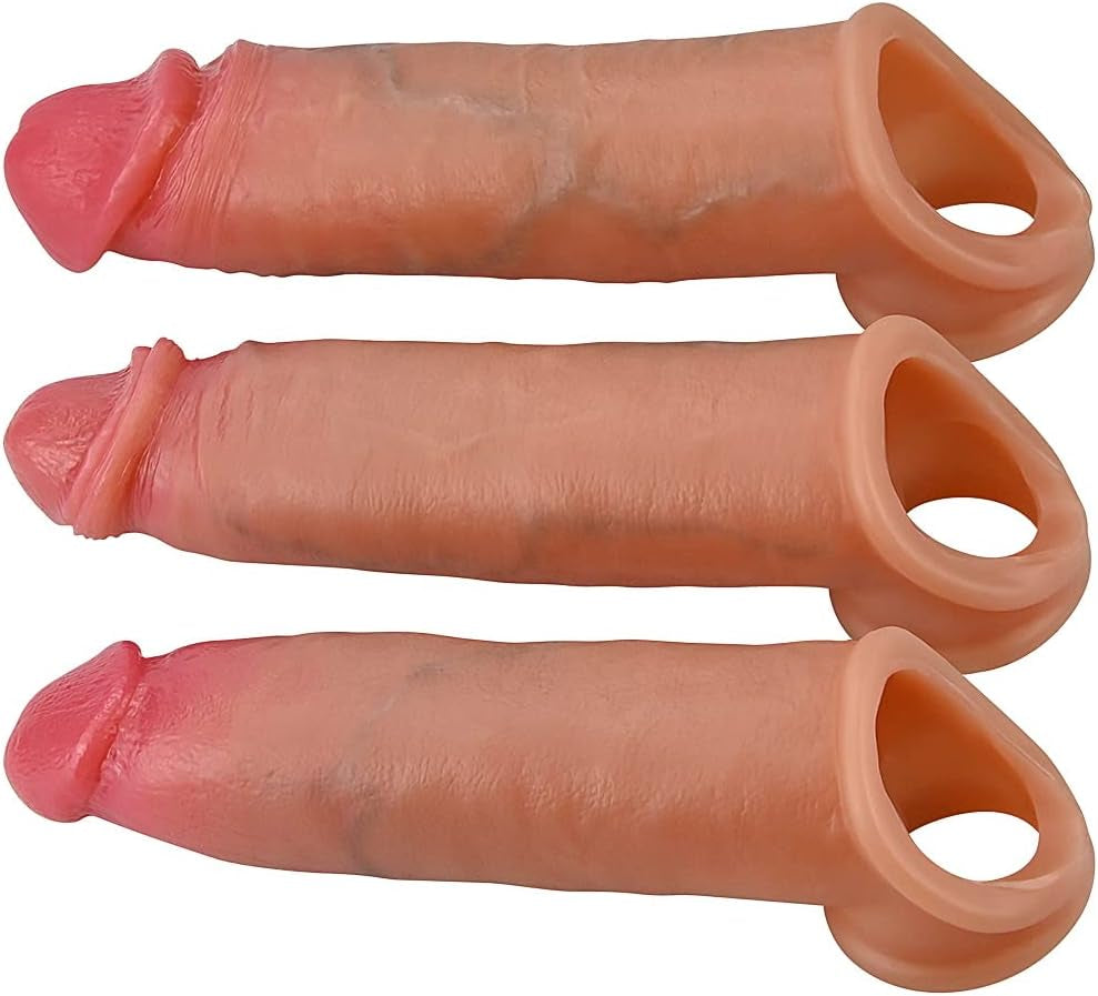 Silicone Cock Rings Set Penis Extension Sleeve with 3 Different Designs 3 Pcs Penis Rings for Erection Enhancing Delay Ejaculation Sex Toys with Wearing Hole Design for Men or Couple Play