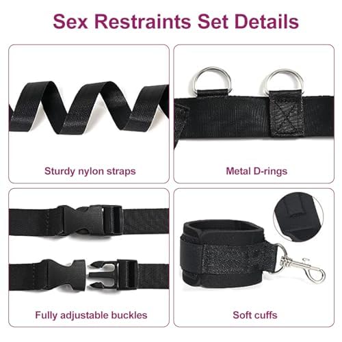 Bed Bondage Restraints Kit Sex Toys,BDSM Sex Handcuffs Bed Restraint Straps for Couples, Under Bed Sex Bondage Romance Straps for Couple,Adult Toys Set with Adjustable 2X2 Wrists Ankle Cuff