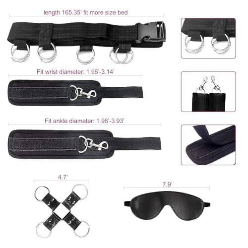 Bed Bondage Restraints Kit Sex Toys,BDSM Sex Handcuffs Bed Restraint Straps for Couples, Under Bed Sex Bondage Romance Straps for Couple,Adult Toys Set with Adjustable 2X2 Wrists Ankle Cuff