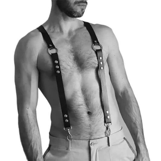 Bondage Body Harness Men Fetish Wear Black Leather Suspender Adult Modern Wedding Groomsmen Gifts Men's Gear (Color : Style 1, Size : One Size)