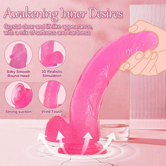 Vy15-8-Inch Suction Cup Pink Silicone Realistic Classic Hands-Free Suction Cup Tool to Meet Your Needs to the Greatest Extent