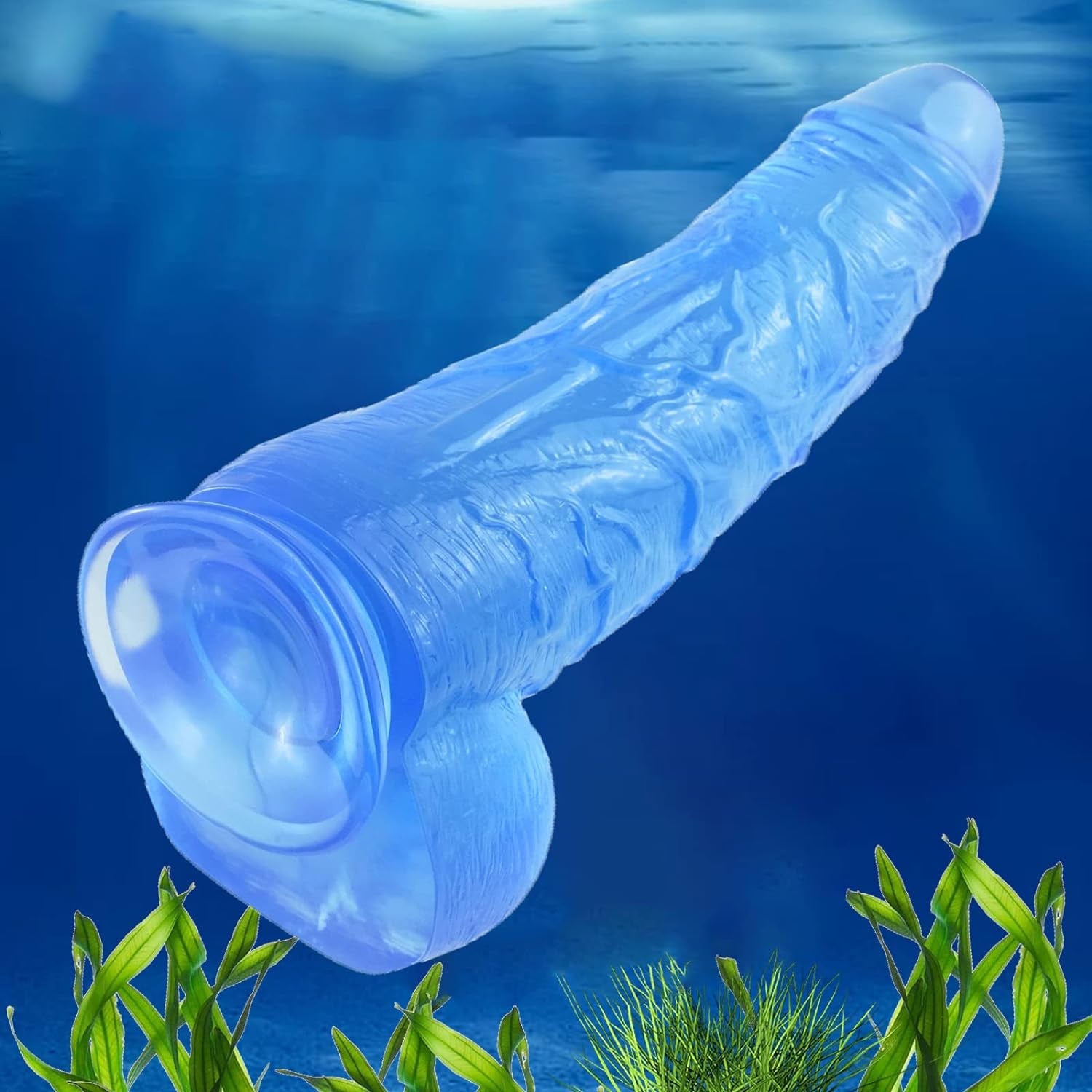 Realistic Big Dildo,11 Inch XXL Blue Small Tip Thick Elephant Dildo with Suction Cup, Crystal Monster Dildos Adult Sex Toy for Women Men Butt Plugs