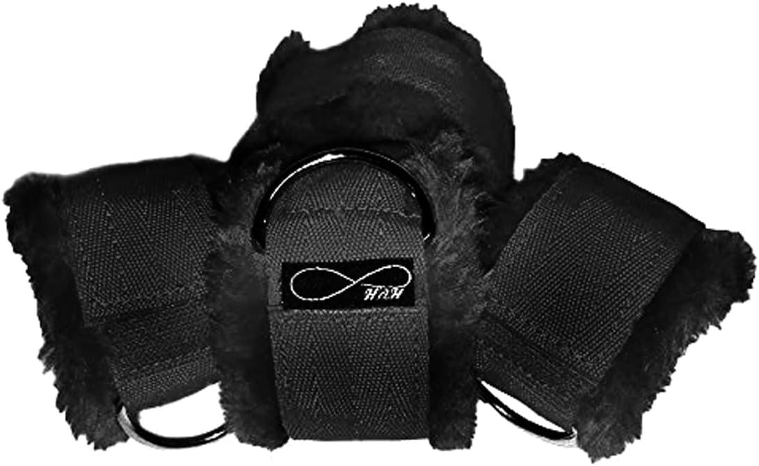 Under Bed Restraints for Sex Wrist Ankle Cuffs with adjustable straps (Furry) - Black by HappyNHealthy