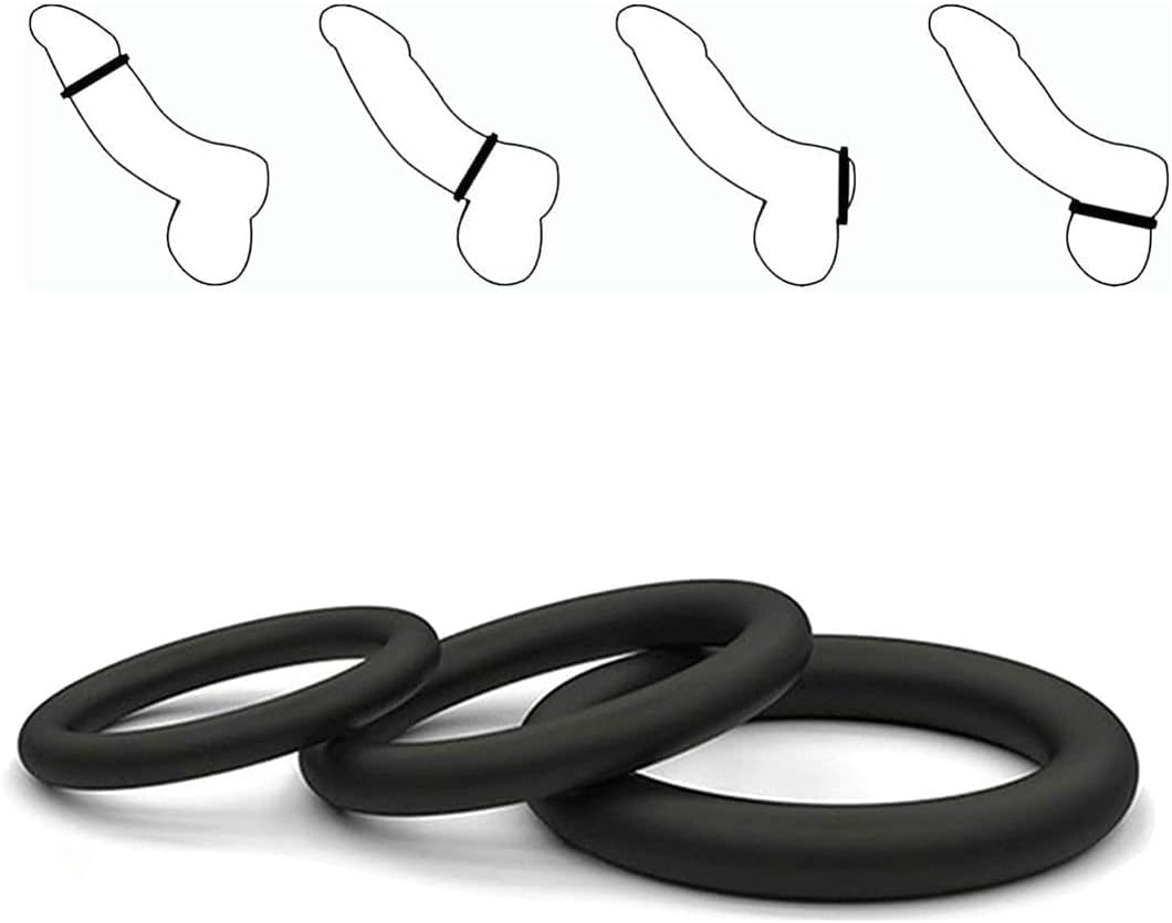 Black 3 Pieces Silicone Soft Delay Classic Watertight Extension Restraints rings Band Kit Rings for Men Extension Ring Band Kit