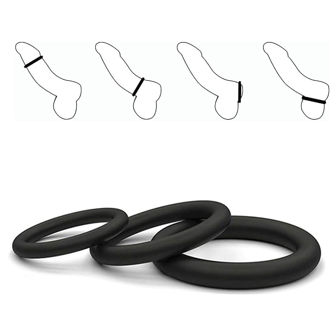 Black 3 Pieces Silicone Soft Delay Classic Watertight Extension Restraints rings Band Kit Rings for Men Extension Ring Band Kit