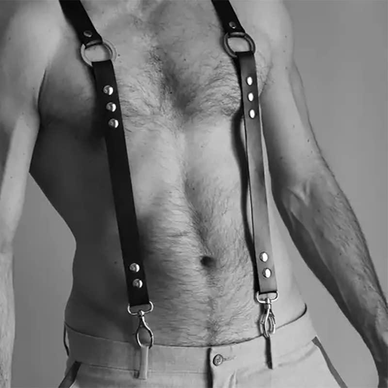 Bondage Body Harness Men Fetish Wear Black Leather Suspender Adult Modern Wedding Groomsmen Gifts Men's Gear (Color : Style 1, Size : One Size)
