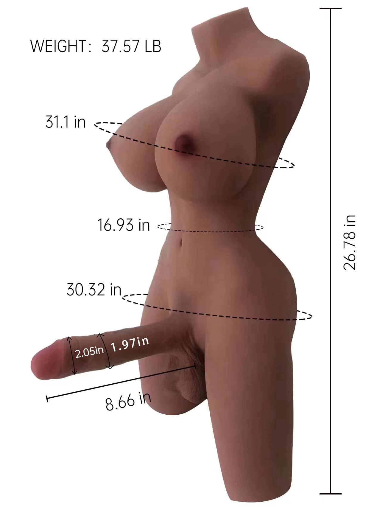 MoiDol 37.57 lb Shemale Sex Doll with Torso Realistic 1.97IN Diameter of Dildo Gel Breasts and Anal Lifelike Transsexual Love Dolls with Hugh Penis and Two Testicles Unisex Masturbator for Men Women Gay Couple Adult Sex Toy