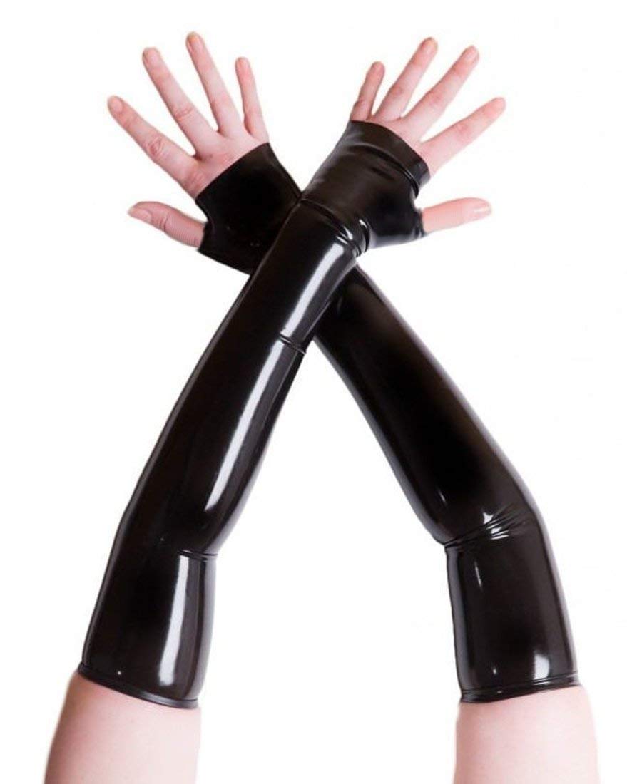 Latex Fingerless Long Gloves (Opera Length) Fetish - Black (X-Large)