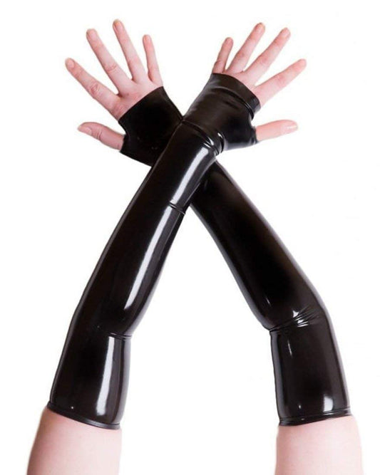 Latex Fingerless Long Gloves (Opera Length) Fetish - Black (X-Large)