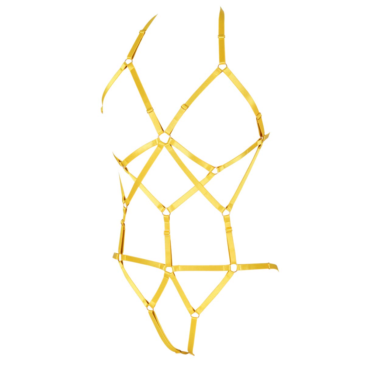 BBOHSS Womens Body Harness Lingerie Set Elastic Cage Bra Harness Garter Belt Gothic (Orange Yellow)