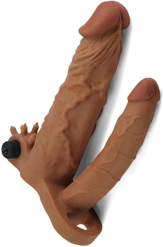 DilshodStore Vibrating Double Penetration Black Penis Extension Cock Sleeve Anal Sex Dildo Kelly Kessa