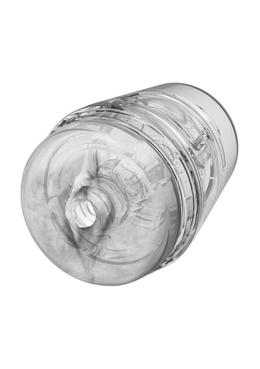 Doc Johnson Main Squeeze - POP-OFF - OPTIXâ„¢ - Palm Sized Variable Pressure ULTRASKYNâ„¢ Compact Stroker - Dual Entry - Squeezable grip allows users to control pressure & suction - Crystal Clear