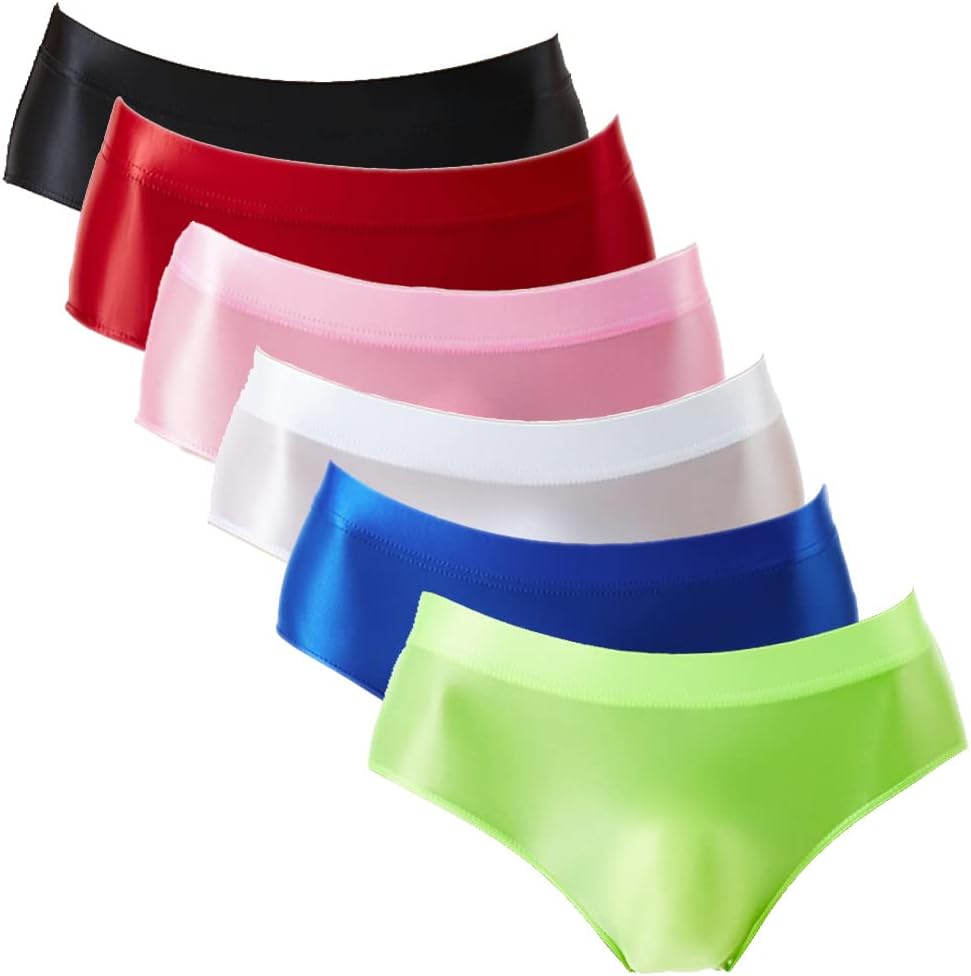 Summer Code Mens Sissy Panties Stretchy Silky Glossy Bikini Briefs Underwear Lingerie Underpants for Men, 6-pack Assorted 2, X-Large