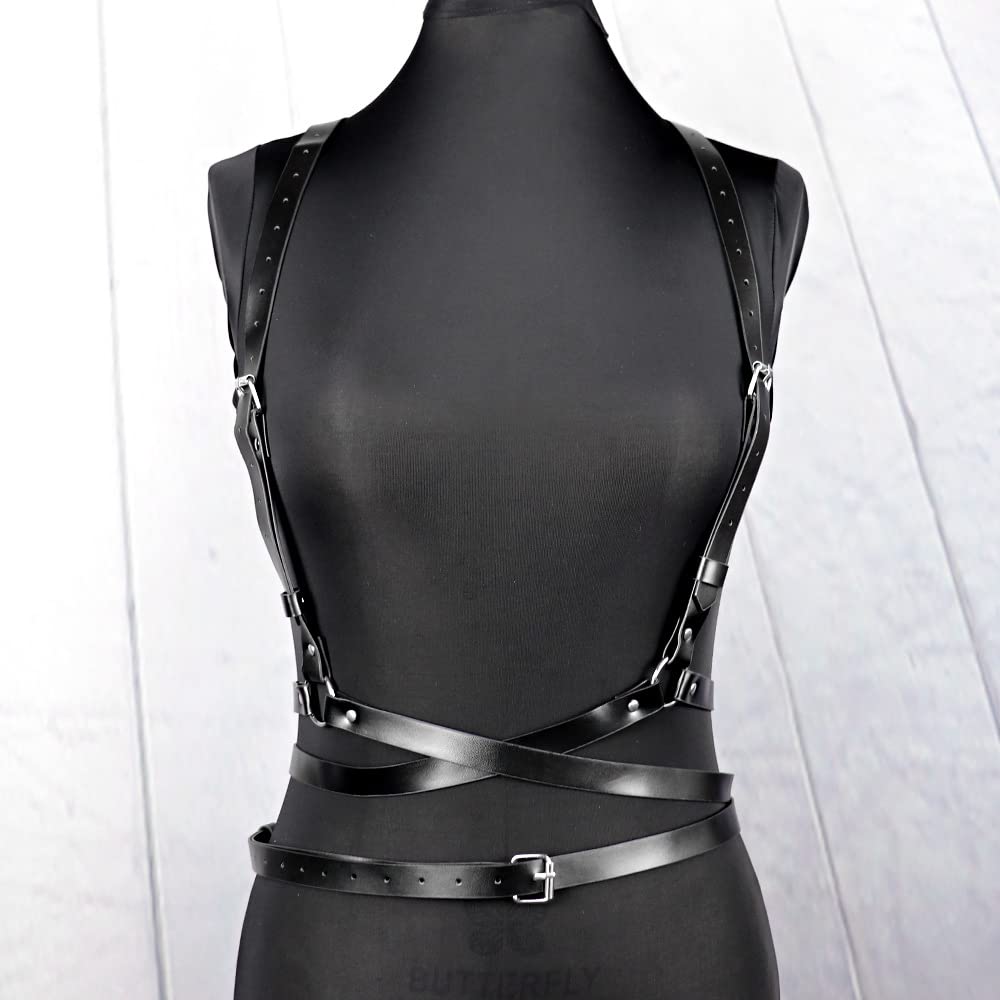 Mens Full Body Harness Leather Chest Harness Punk Belt Sexy Costume Gay Clothing Fetish Sexual Self Bondage Clubwear (Color : White, Size : One size)