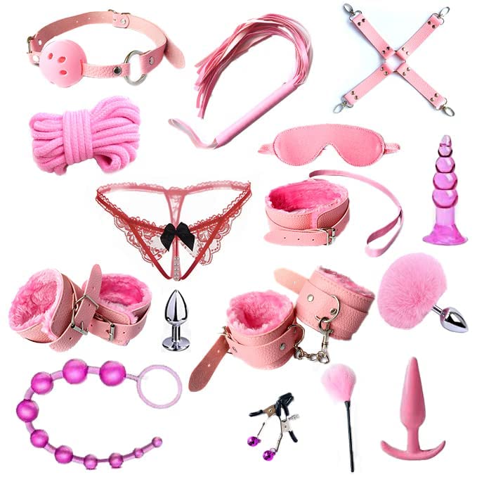 LEQC BDSM Restraints Sex Toys 16pc Bondage Restraints Set Fetish Bed Restraints Kits for Beginners,Gang Ball Play, Vibrators Massagers, Bondage kit for Couples Sex