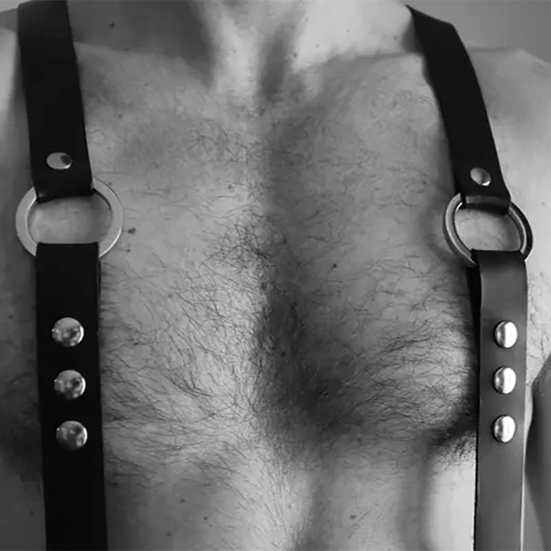 Bondage Body Harness Men Fetish Wear Black Leather Suspender Adult Modern Wedding Groomsmen Gifts Men's Gear (Color : Style 1, Size : One Size)