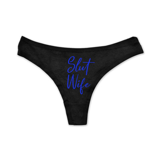 Wife Funny Women Fetish Underwear Black High Rise Thong, Dirty Undies, Navy, Small
