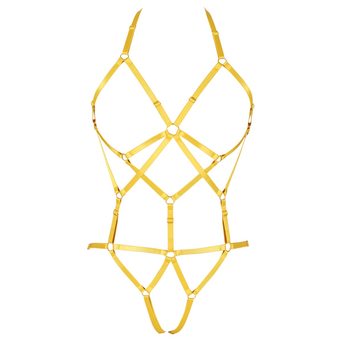 BBOHSS Womens Body Harness Lingerie Set Elastic Cage Bra Harness Garter Belt Gothic (Orange Yellow)