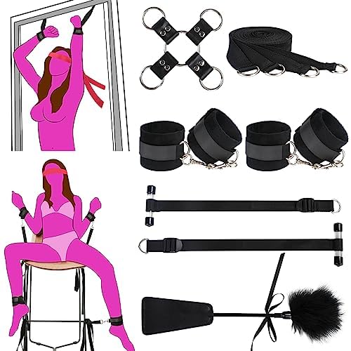 Sex Restraints Bondage Kit Couple Sex Toys, 7pcs Wrist To Ankle Bondage Cuffs Bed Door Bondage Sets Restraints Kit Sexual Tools, BDSM Kit Sex Straps Bondage Gear & Sex Accessories for Adults & Couples