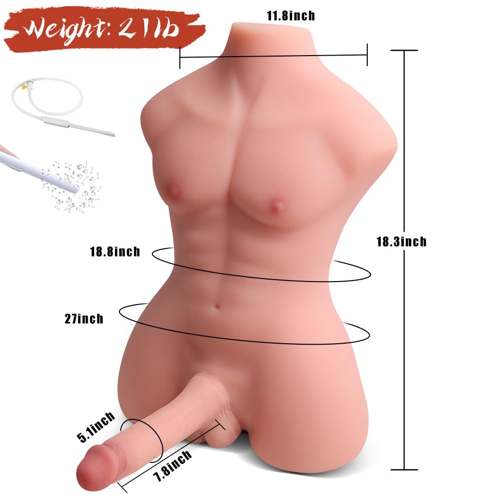 19.8LB Male Torso Sex Doll for Masturbation with Lifelike Flexible Dildo Huge Cock 7.8 Inches for Tight Anal, Vagina Adult Toys Unisex Toys Friends with Benefits Sex Doll for Women/Men