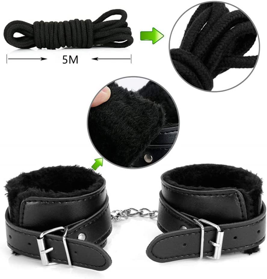 11 PCS SM Bondage Set, Extreme Sex, BDSM Bondage Sex Set for Couples, Handcuffs, Nipple Clamps, Gag and Eye Mask, Erotic SM Sex Toys for Beginners and SM Enthusiasts (Black)