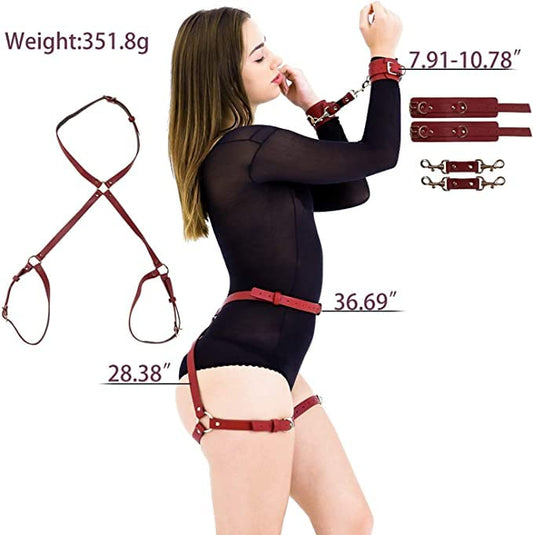 Sex Bondage BDSM Kit Restraints Set for Couple, Fashion Sex Toy for Women with 2 Wrists Cuffs and Thigh Waist Straps, Xocity SM Cortex Set