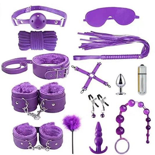 14 pc BDSM Bed Restraints for Sex, Leather Bondage Restraints Kits Kinky Sex Toys, Bounce Stool, Leg Spreader Bar, Adjustable Toys for Couples Starter Set for Beginners